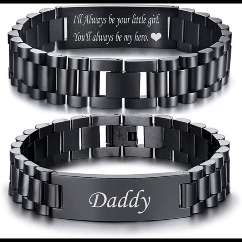 Masculine Watch Band Stainless Steel Link Bracelet Personalized Engraved